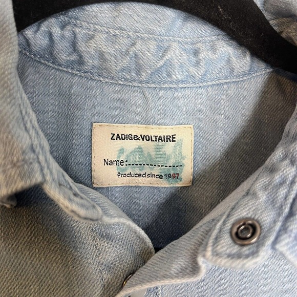 Zadig & Voltaire "Live in Freedom" Photo Print Post Office Jean Snap Front Shirt - Picture 3 of 6